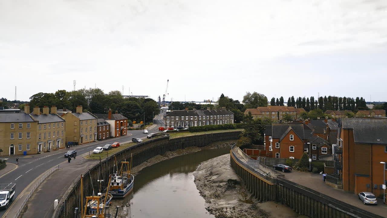 Breathtaking aerial drone footage displays Boston, Lincolnshire: Port, ships, Saint Botolph Church , Saint Botolph&rsquo;s Bridge