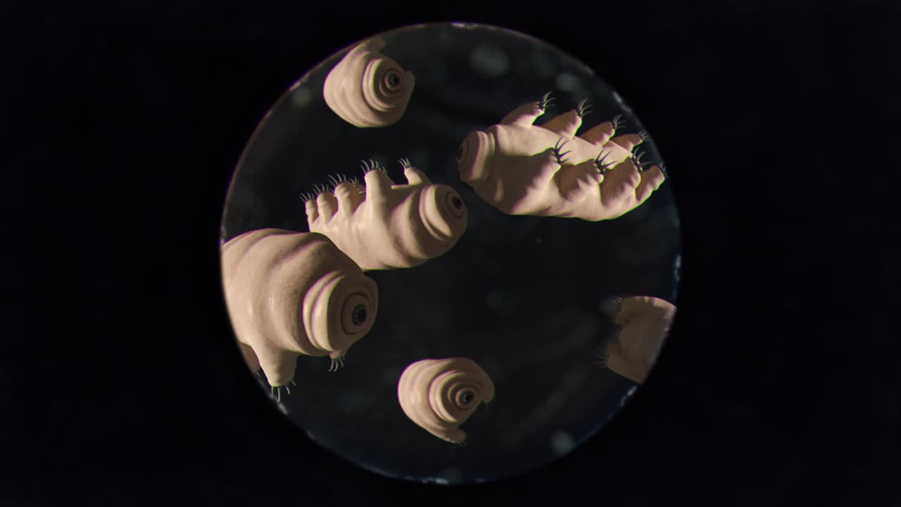 Shot of Tardigrades Seen Through a Microscope at High Magnification