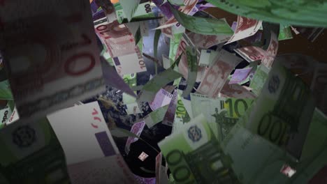 euro banknotes falling around the earth