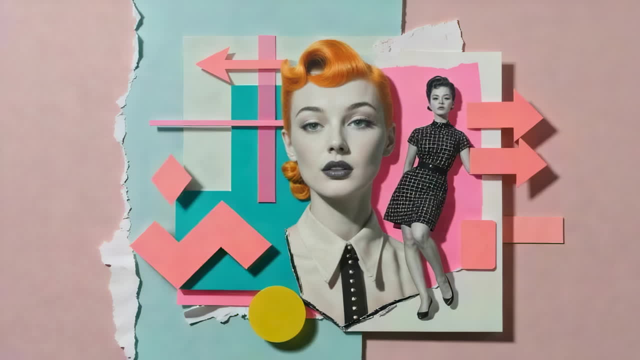 Vibrant Retro Fashion Collage with Geometric Shapes