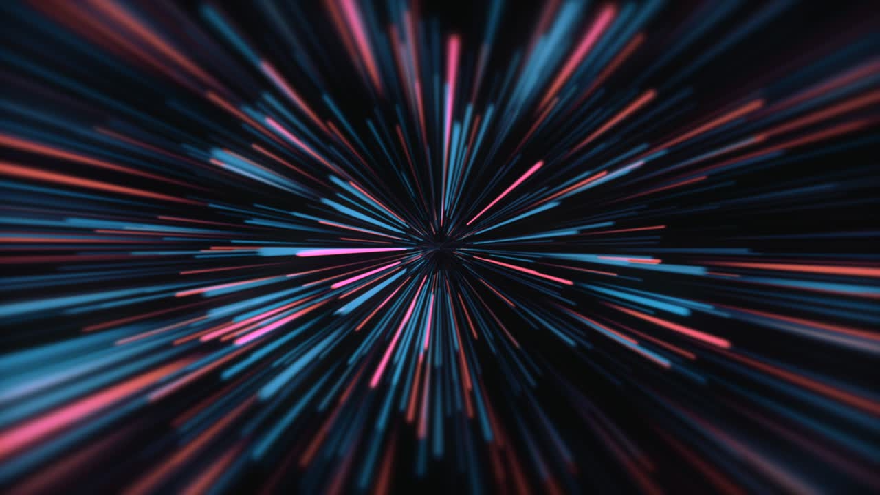 aceleración velocidad movimiento túnel luz y rayas moviéndose rápidamente sobre fondo oscuro abstracto líneas coloridas animación 4k