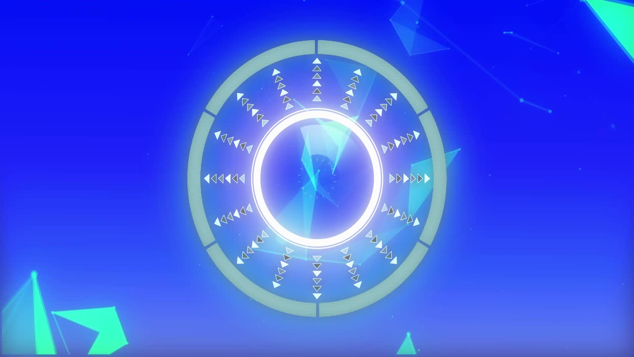 Opening revealing central HUD, orb rotating, ring pulsing, marks sweeping, mesh drifting for demo