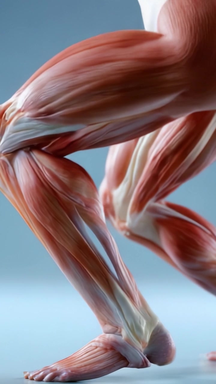 Rappresentazione Anatomica Dettagliata della Muscolatura della Gamba Umana che Mostra Striature, Struttura e Forma Dinamica in una Splendida Esposizione Artistica