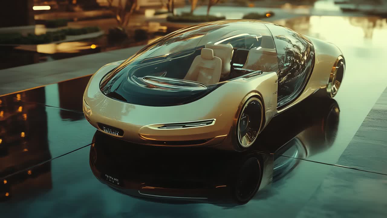 Futuristic Beige Concept Car in Urban Setting