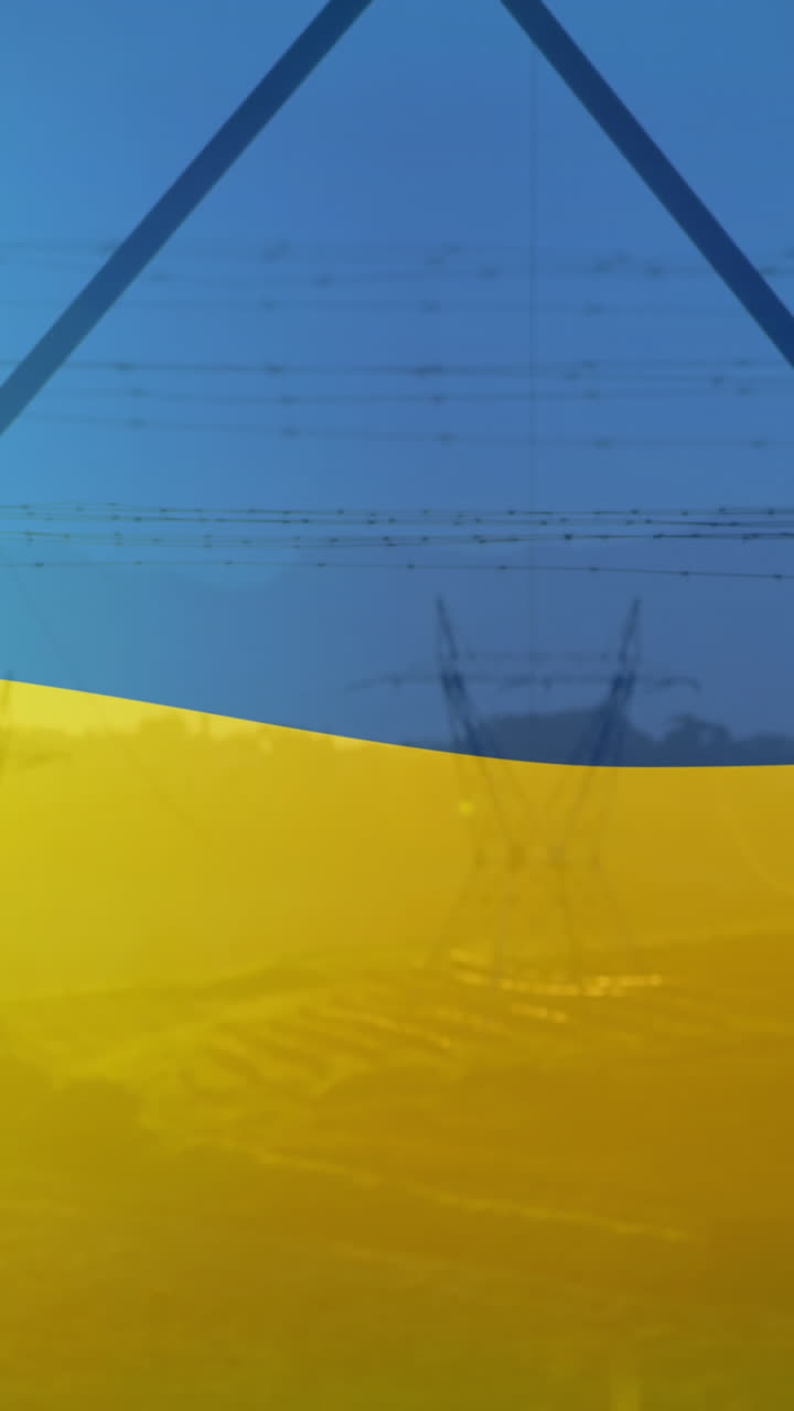 우크라이나의  ⁇ 발의 애니메이션 필드 및 전기 기둥 위에