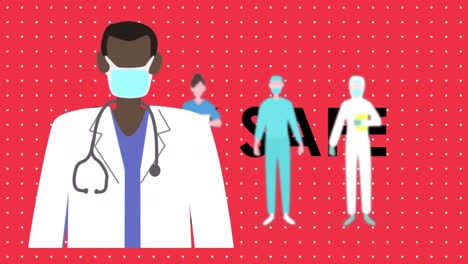 coronavirus concept texts against health workers wearing face mask