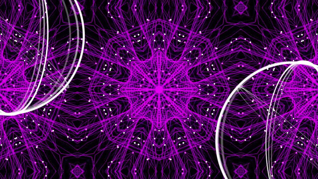 animación del procesamiento de datos sobre un patrón caleidoscópico púrpura