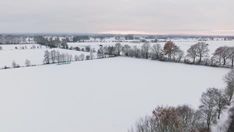 Vista-Aérea-De-Una-Escena-Rural-Nevada-En-El-Norte-De-Alemania.