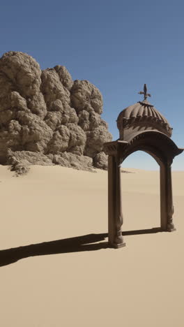 mysterious stone arch in a desert landscape