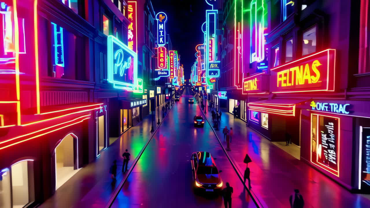 밤에 네온 도시