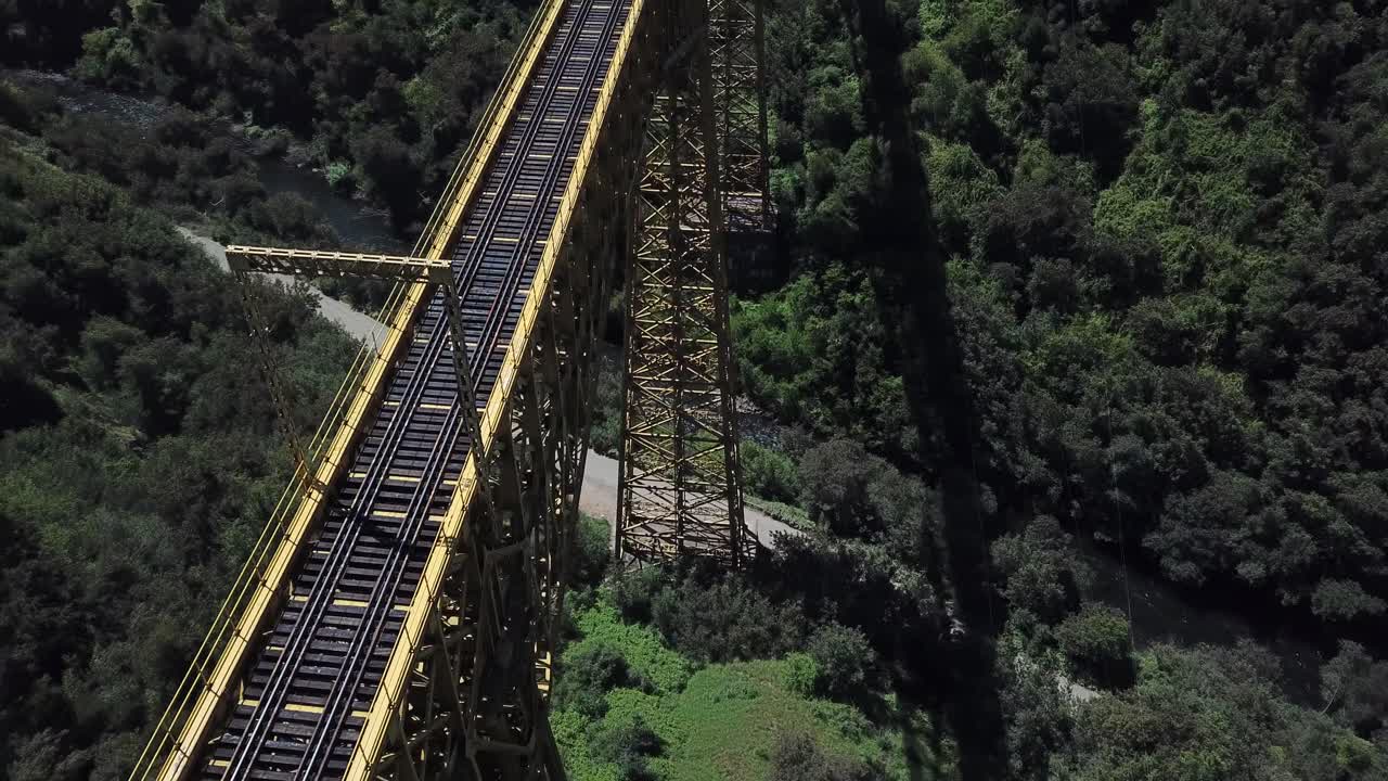 Malleco Viaduct, Chile. Drone Aerial View of Old Railway Bridge, Landmark From 19th Century