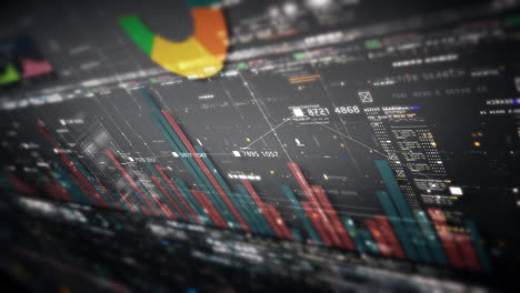 mercado de valores de negocios, comercio, gráfico de información con gráficos animados, gráficos y análisis de información de números de datos que se mostrarán en la pantalla de visualización del monitor para el tema de la maqueta de la reunión de negocios