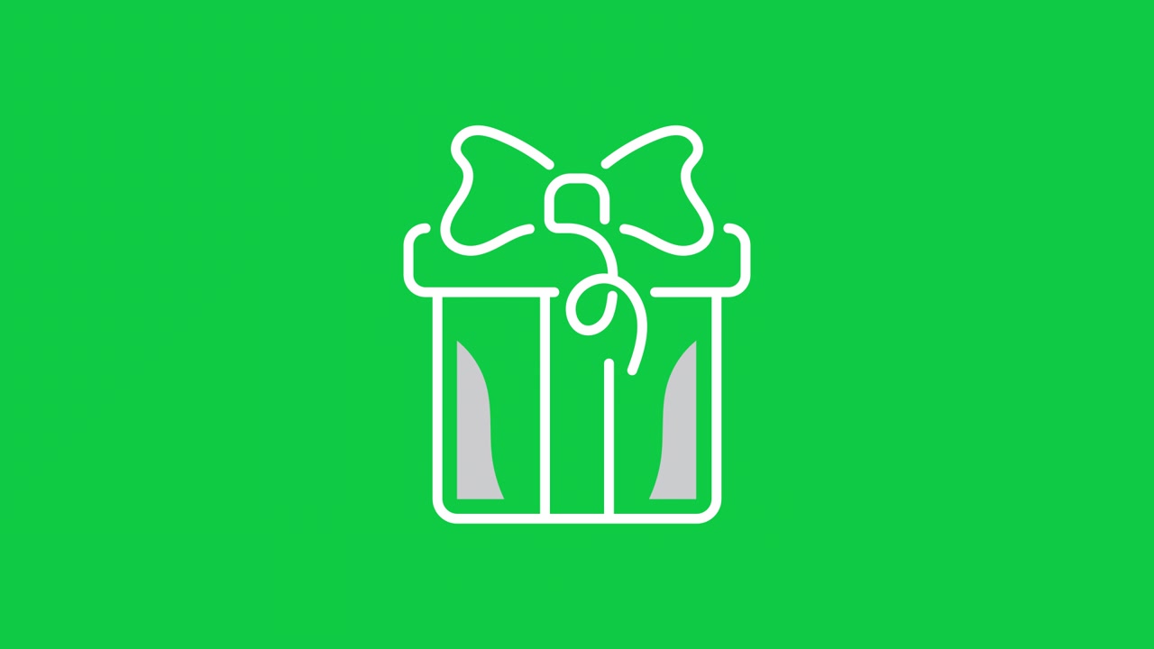 Icona animata di scatola regalo contornata su schermo verde.