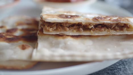 close-up of delicious stuffed flatbread