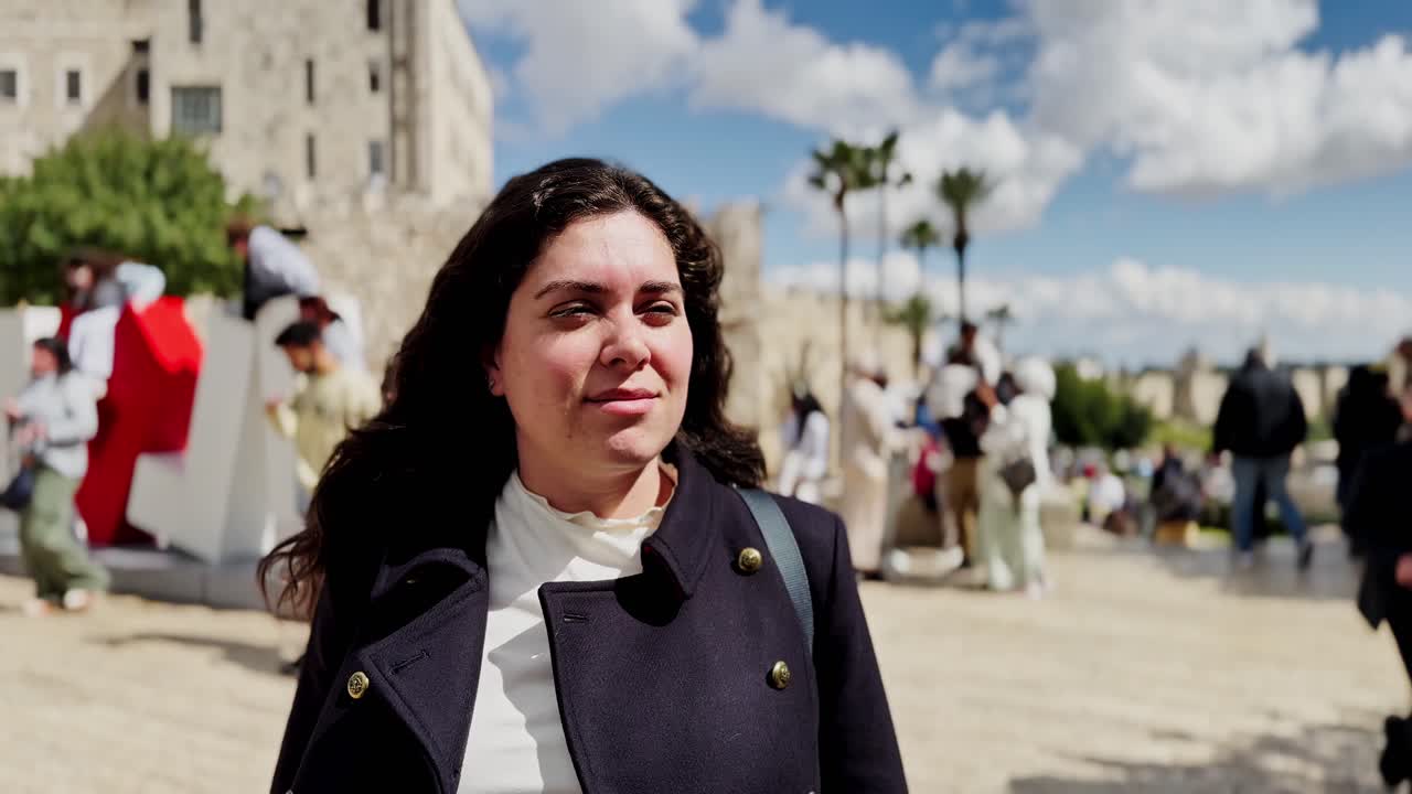 Young Woman Tourist in Jerusalem Old City Plaza