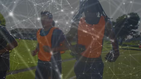 animation of data processing and network of connections over football players