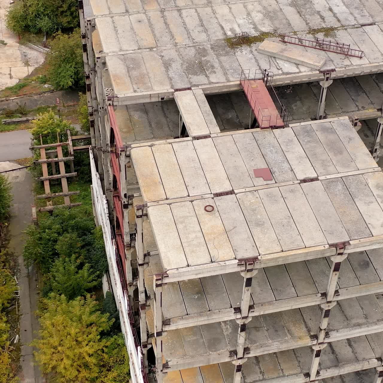 Ruined broken city construction industry. Old destroyed industrial building