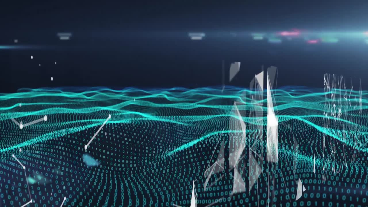 Screens of network of connections and digital wave against blue background