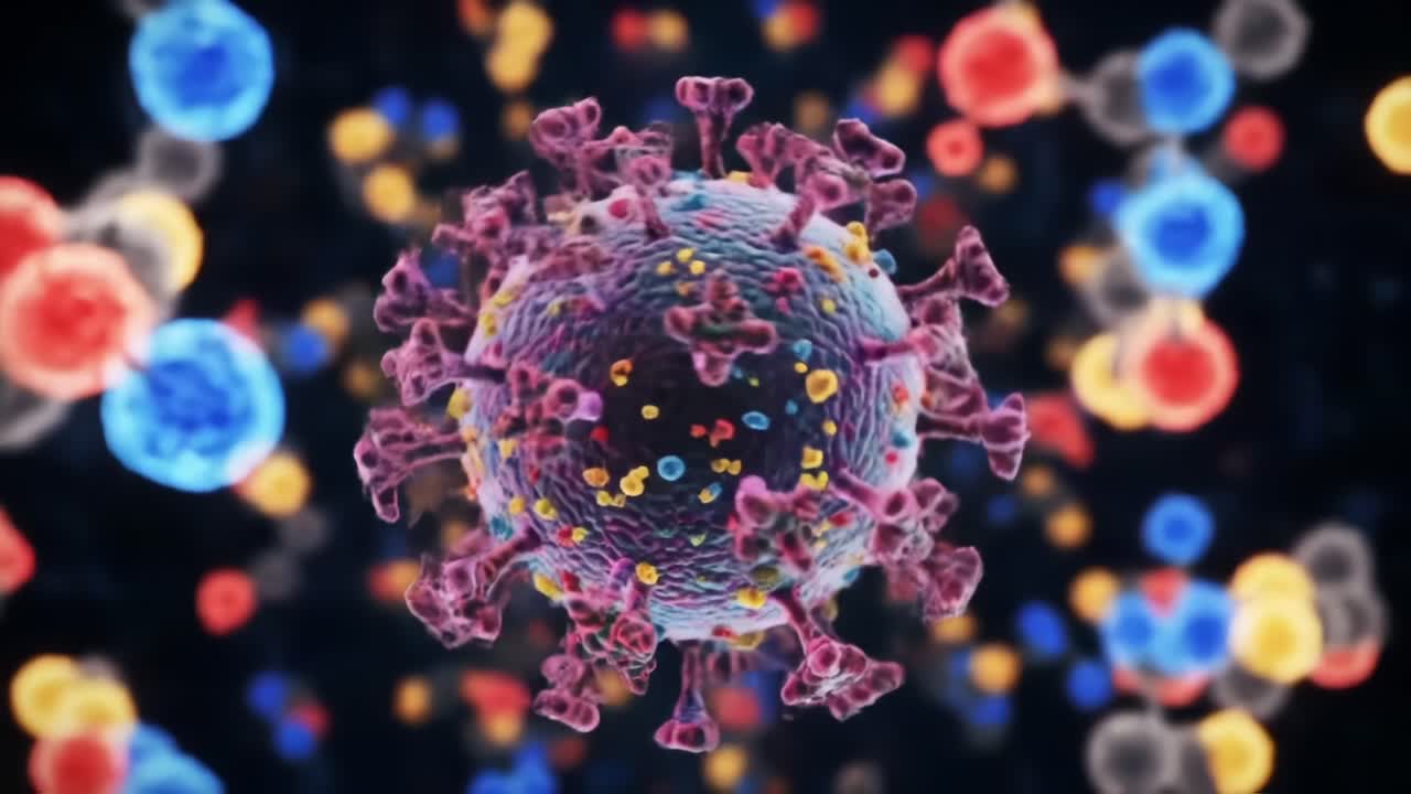 Microscopic View of a Virus: Detailed Animation of Viral Structure and Surrounding Cells in a Colorful and Dynamic Environment