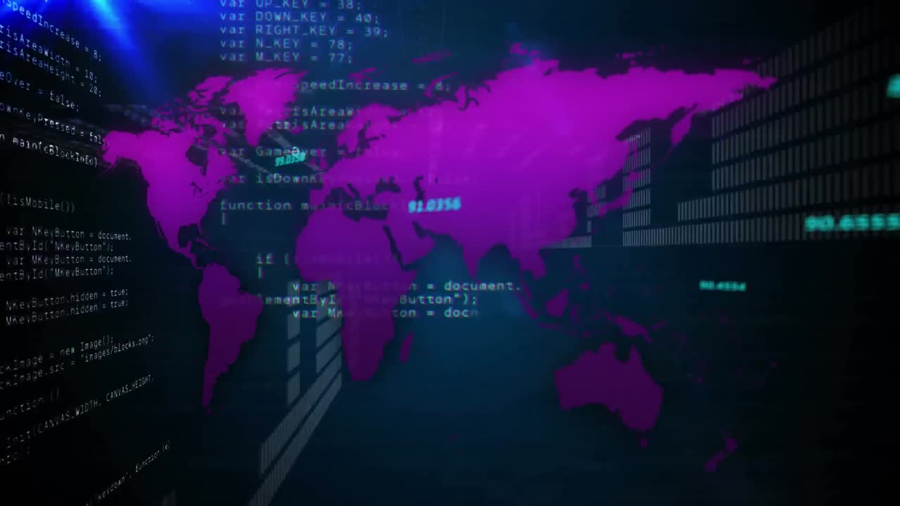 World map against data processing