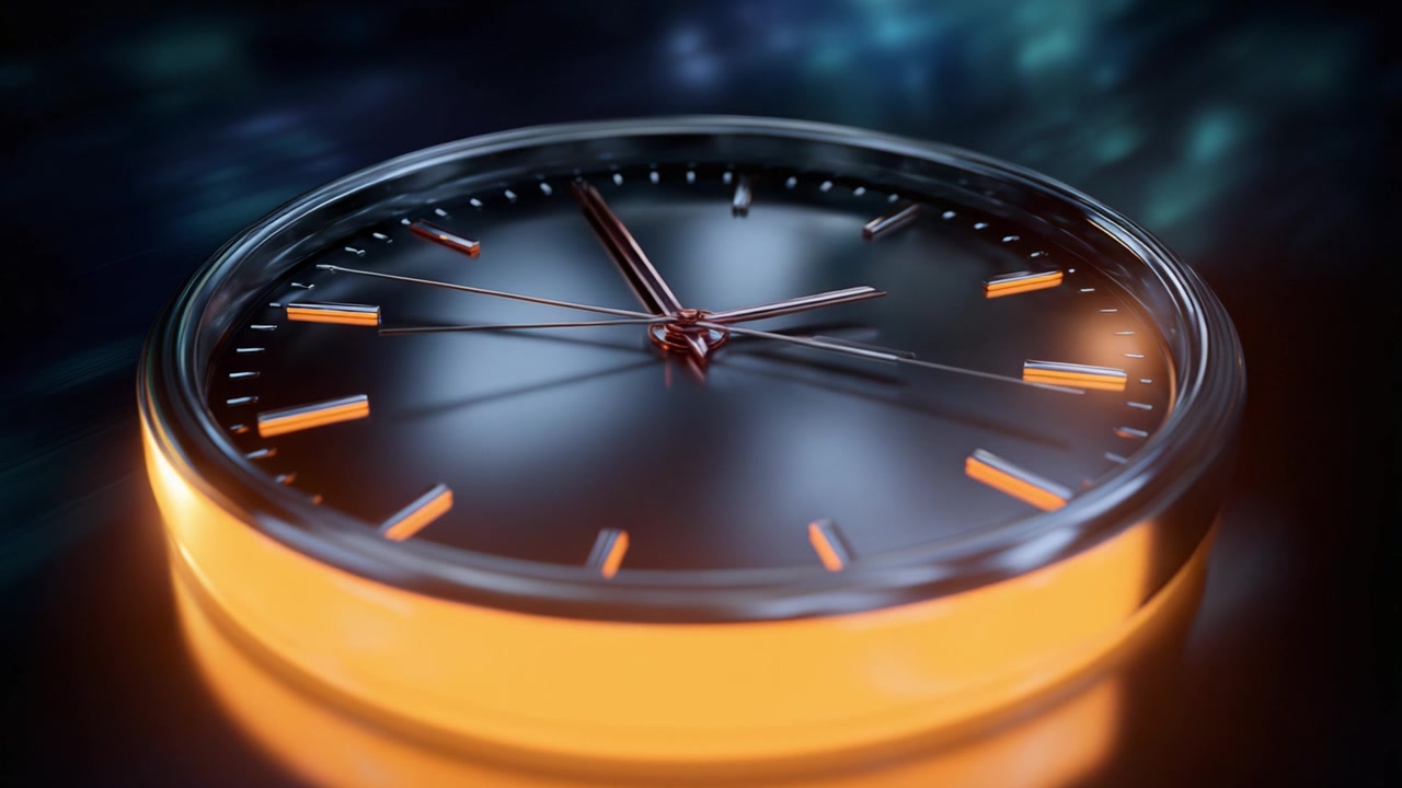 A Close-Up of a Modern Clock Displaying Time with a Trendy Aesthetic in a Dynamic Background, Highlighting Its Elegant Design and Colorful Illumination