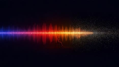 a visual symphony: the journey from sound waves to particle transformation explored through dual frames of artistry and emotion