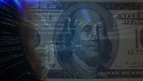 animation of data processing over american dollar banknote