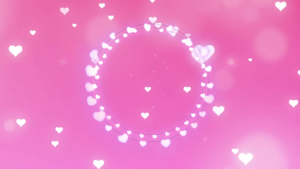 Digitally generated video of glowing hearts moving against hearts forming a circle in background