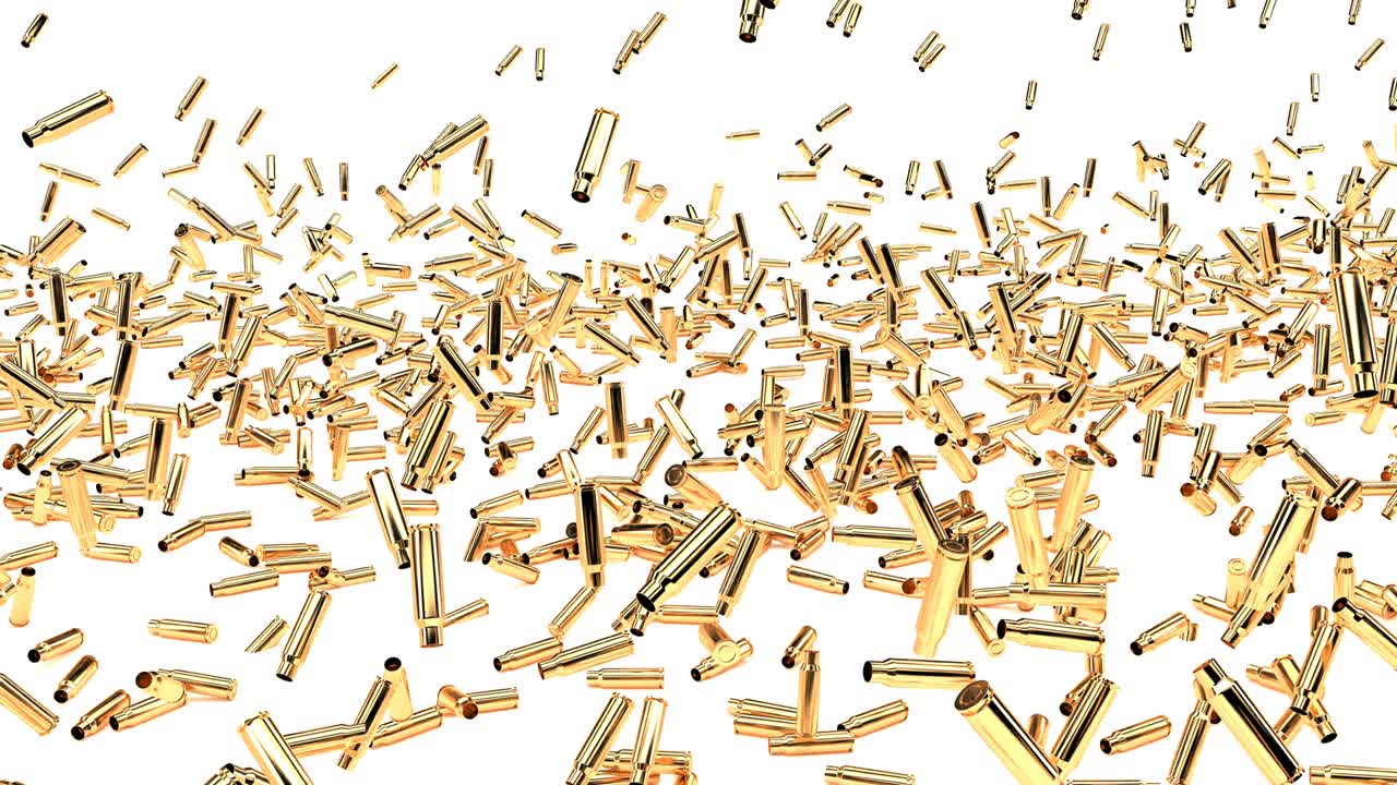 Bullet casings fly camera able to loop seamless 4k