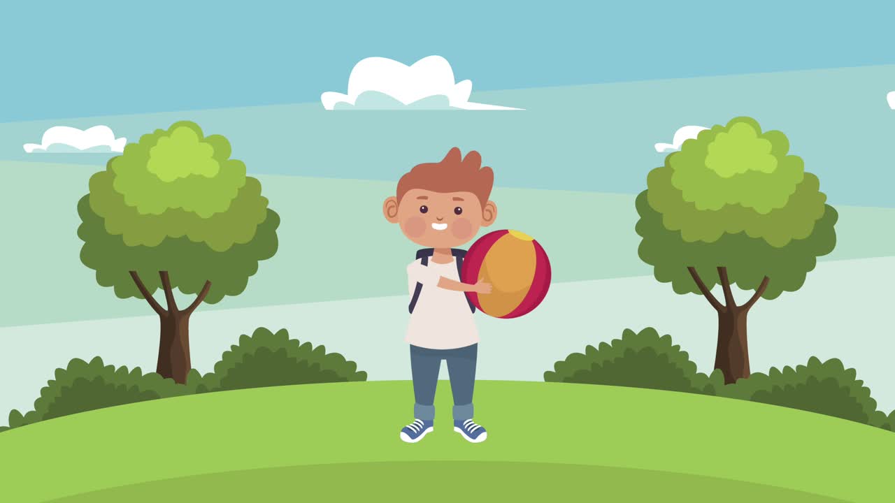 estudiante niño lindo con globo en el personaje del campamento