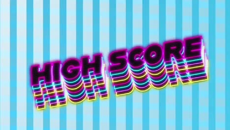 digital animation of neon high score text with shadow effect against stripes on blue background