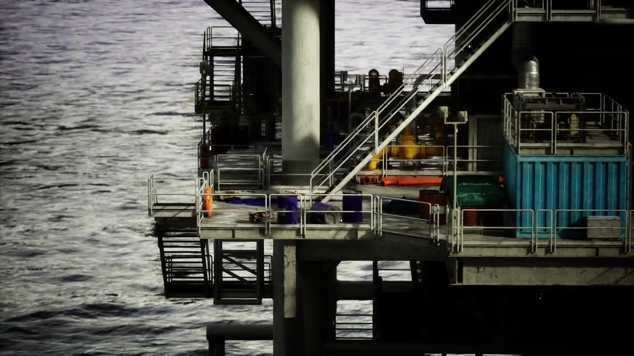 Arbejder gennemgår målere og sikkerhedsudstyr på offshore olieinstallation
