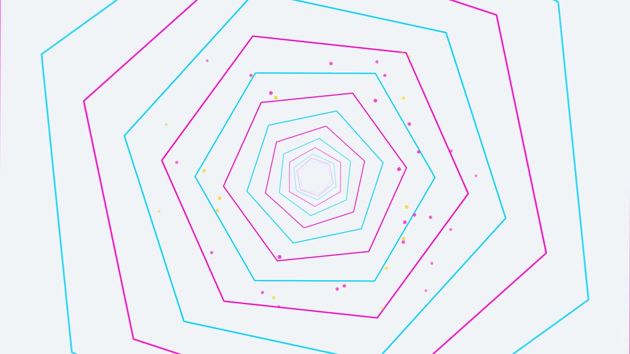 Abstract Motion Graphic of Expanding Neon Hexagons and Floating Particles