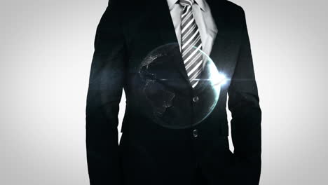 el hombre de negocios tocando el globo