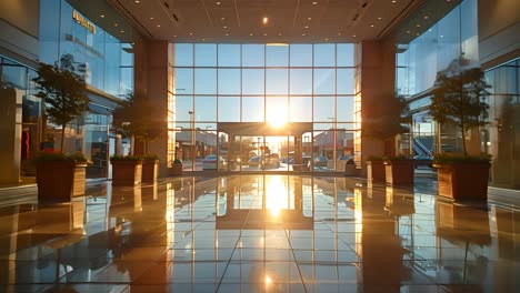 sunlight streaming through a modern building's glass facade