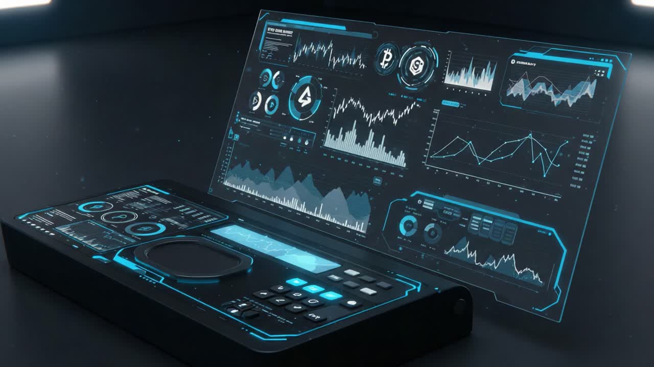 Futuristic Control Panel with Dynamic Data Visualizations and Interactive Graphs for Advanced Analytics Representation