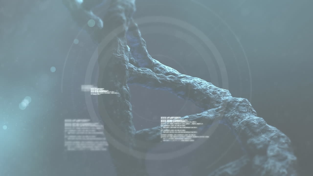 dna 가닥의 애니메이션과 과학적 데이터 처리