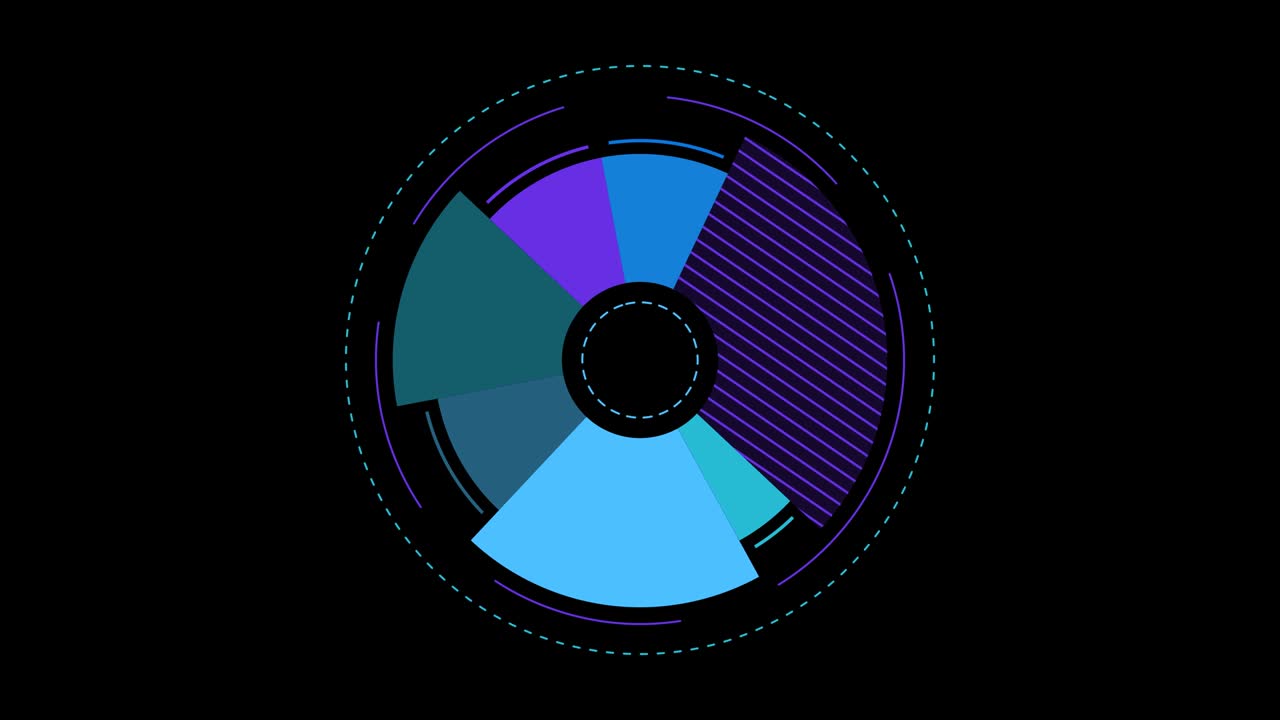 알파 채널에서 애니메이션으로 표시된 장식적인 파이 차트입니다.