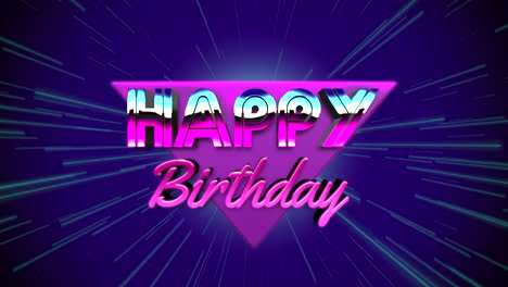 happy birthday with speed blue lines and purple triangle