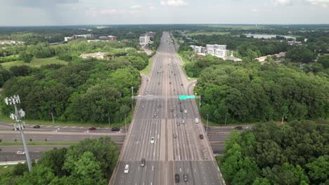 traffic on a 12-lane interstate, going on to the horizon