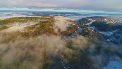 scenic aerial view over gauja river in wilderness