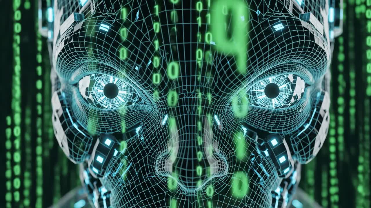 Robot con intelligenza artificiale e codice binario