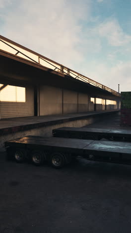 empty loading dock with trucks and shipping containers