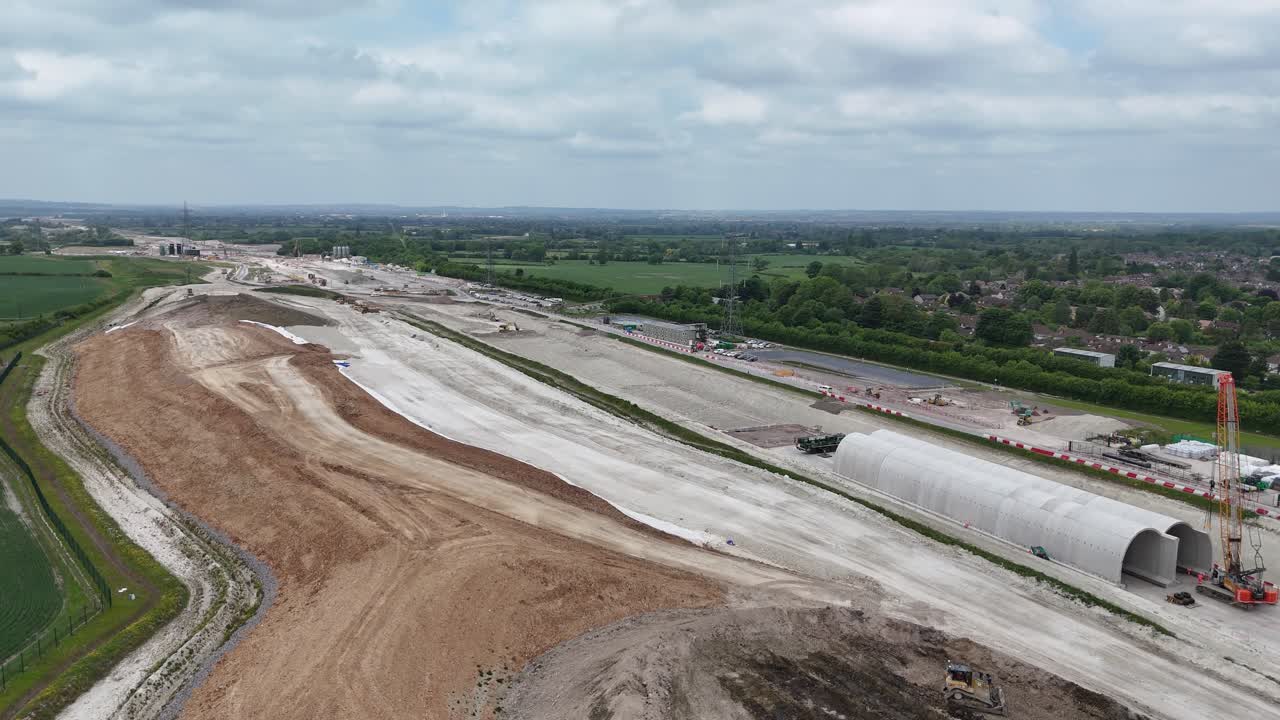 HS2 under construction high speed railway Buckinghamshire, UK aerial