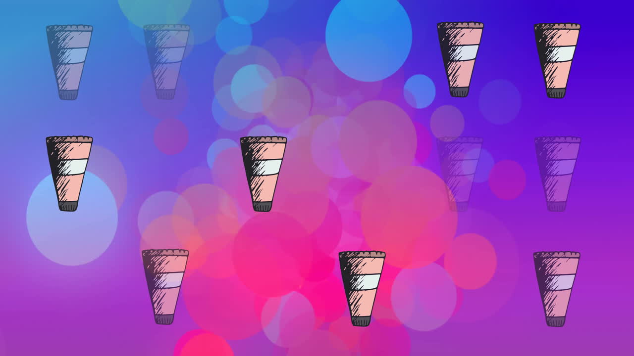 animación de tubos de crema de maquillaje sobre manchas de luz azules y rosas