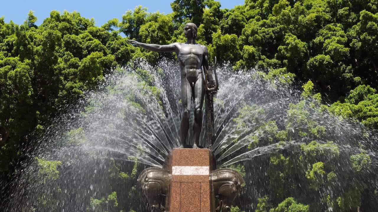 Apollo's bronze statue, detail from the Archibald Memorial Fountain in Sydney's famous Hyde Park