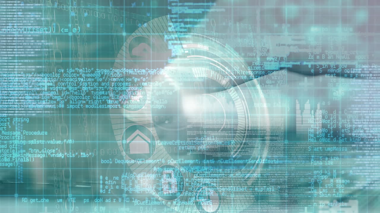 프로그래밍 코드 4k와 함께 인터페이스 화면의 디지털 애니메이션