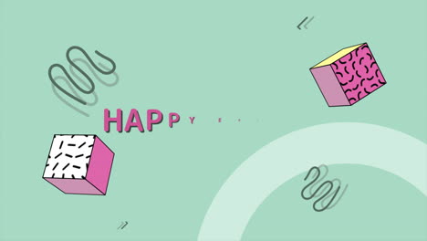 colorful geometric shapes with happy easter in pink letters