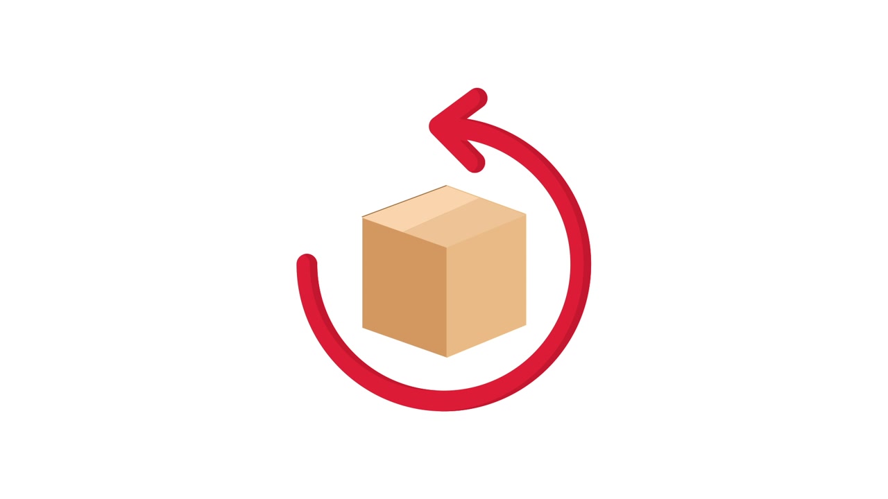 Animated Icon of a Cardboard Box with Red Return Arrow