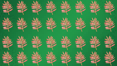 animación de filas de hojas rojas sobre fondo verde
